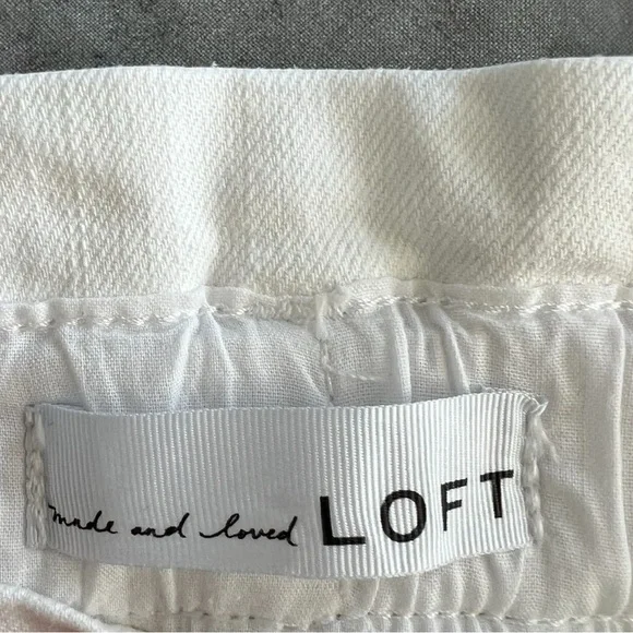 LOFT White Denim Paperbag Waist Shorts High Rise Button Fly Size 6 - Picture 3 of 5